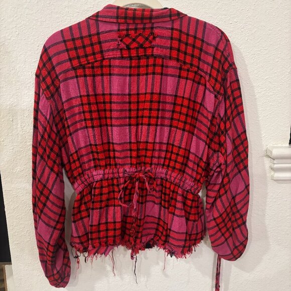 Free People Pacific Dawn Plaid Shirt Snap Front Closure Drawstring - Picture 3 of 6